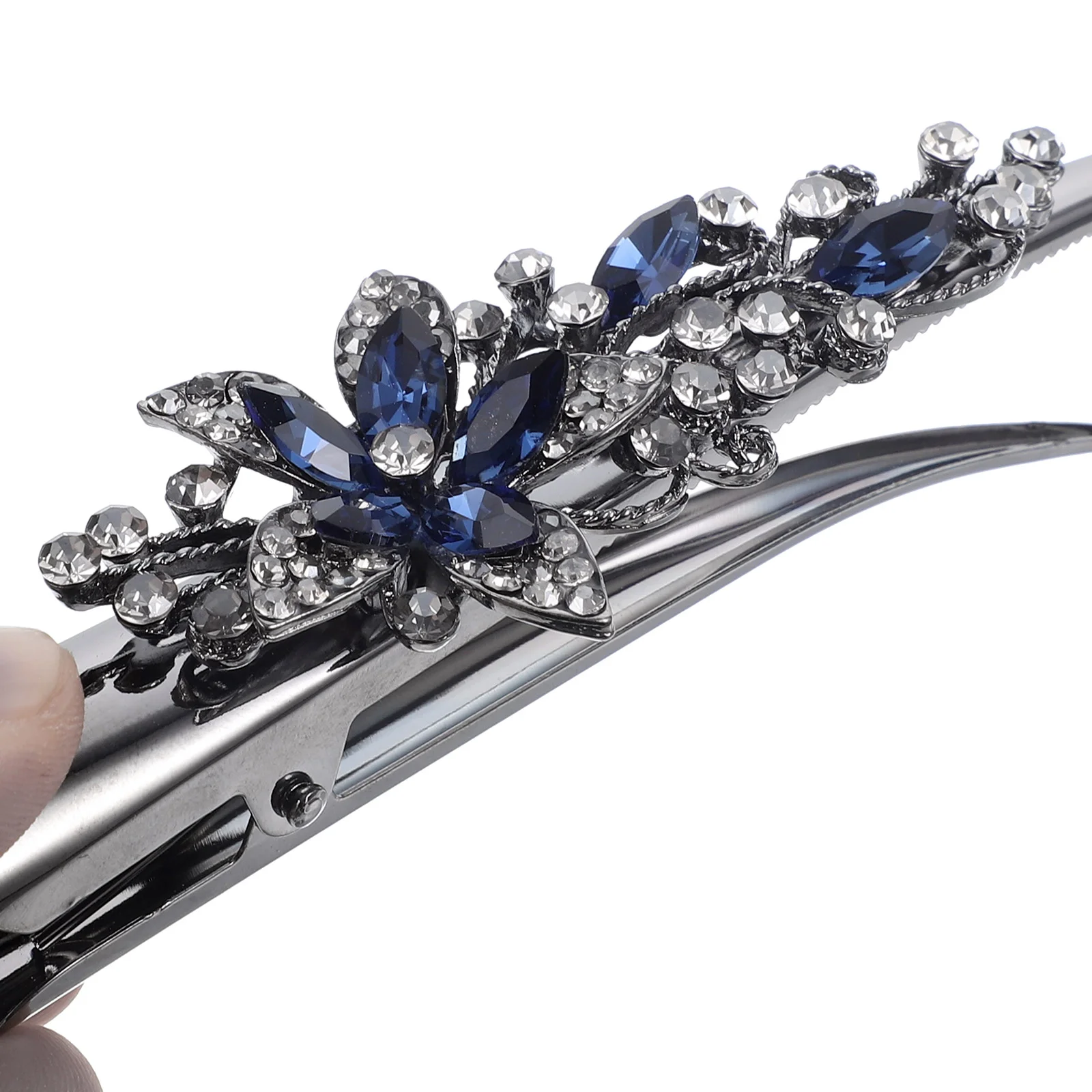 Retro Large Rhinestone Metal Horn Clip Headband Crystal Hairpin Pointed Beak (dark Blue) Elegant Clips for