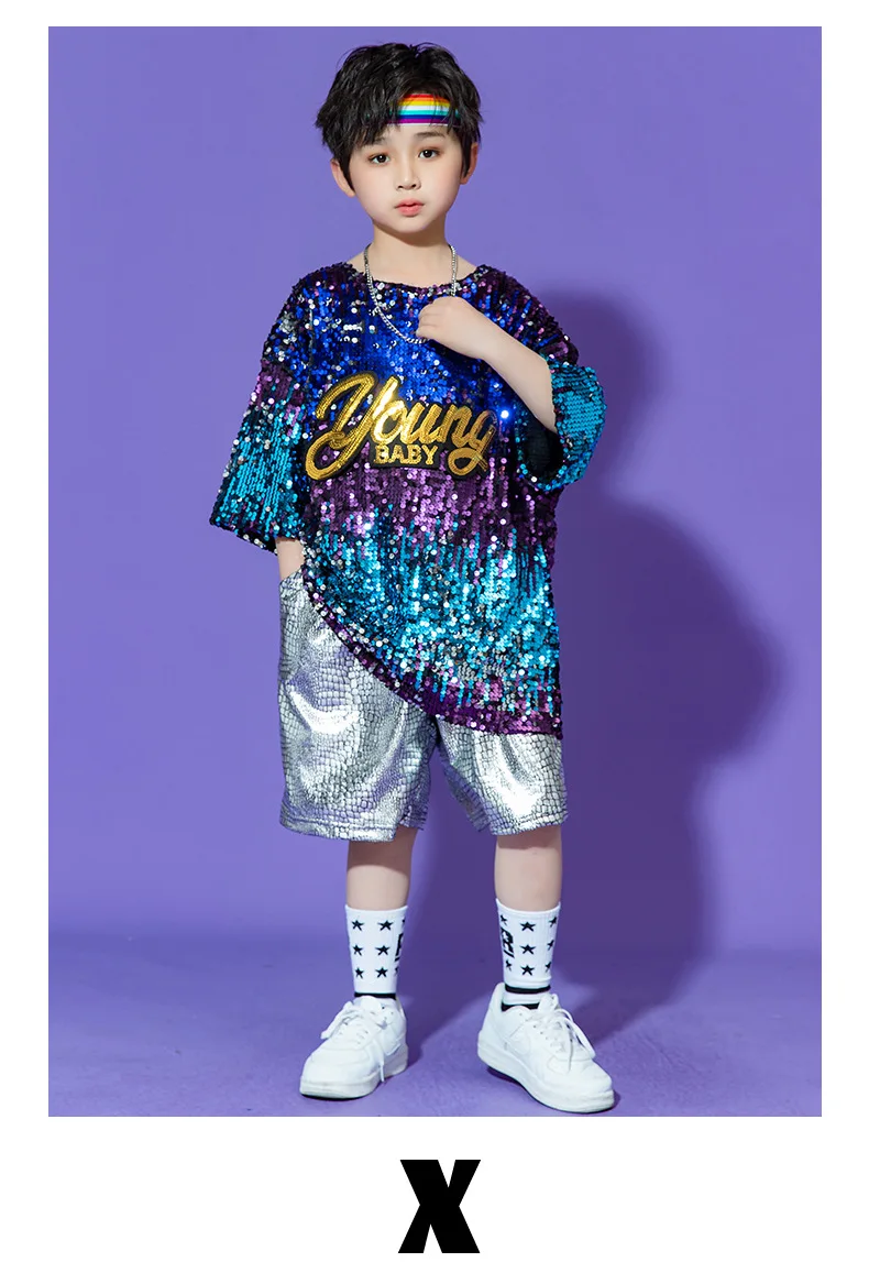 Boys Street Dance Sequins Jazz Dance Stage Drummer Performance Clothes Children Modern Dance Performance Costume Set