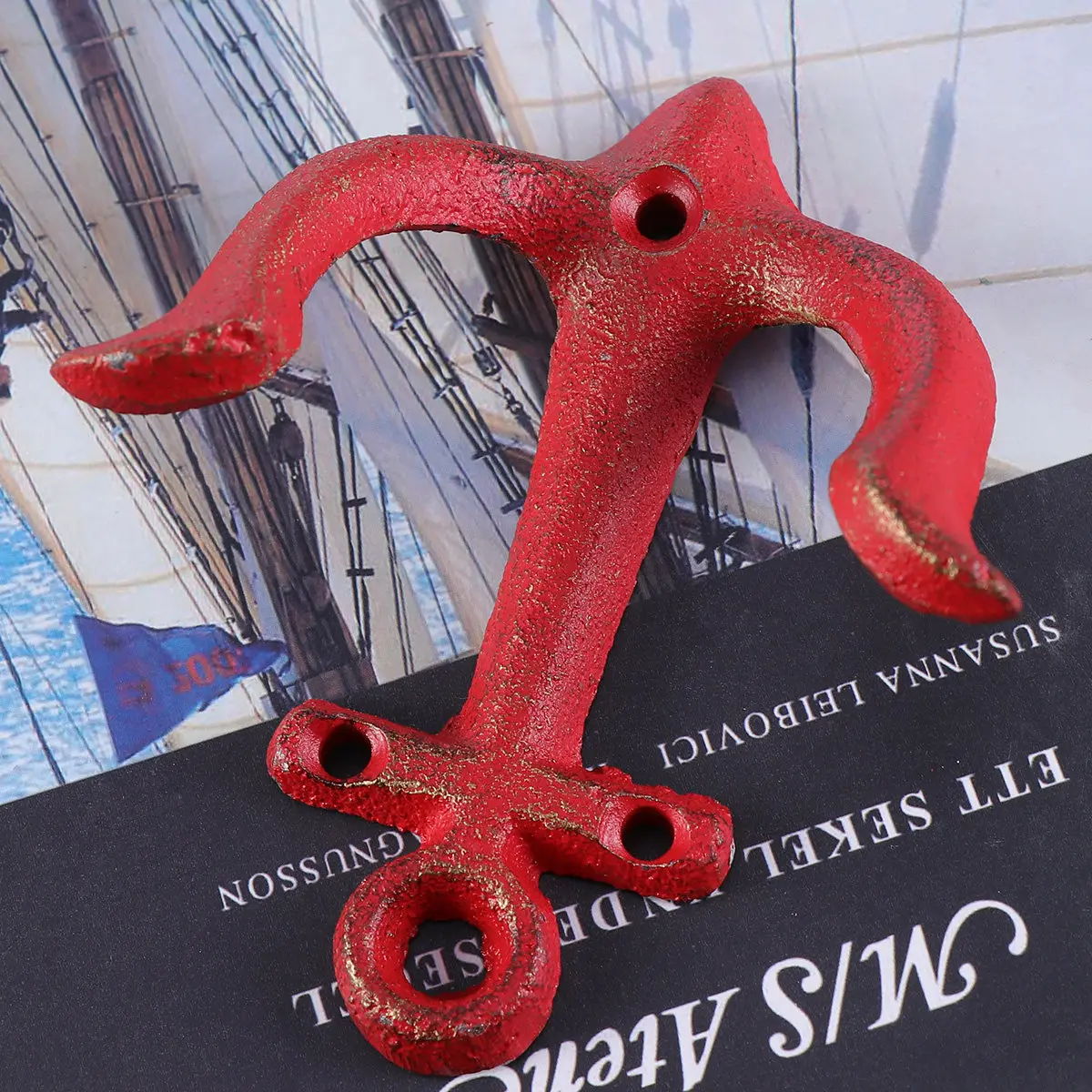 1Pcs Iron Anchor Shape Wall Pendant Vintage Nautical Decor Red Small Mediterranean Beach Theme Bedroom Decoration Photographic