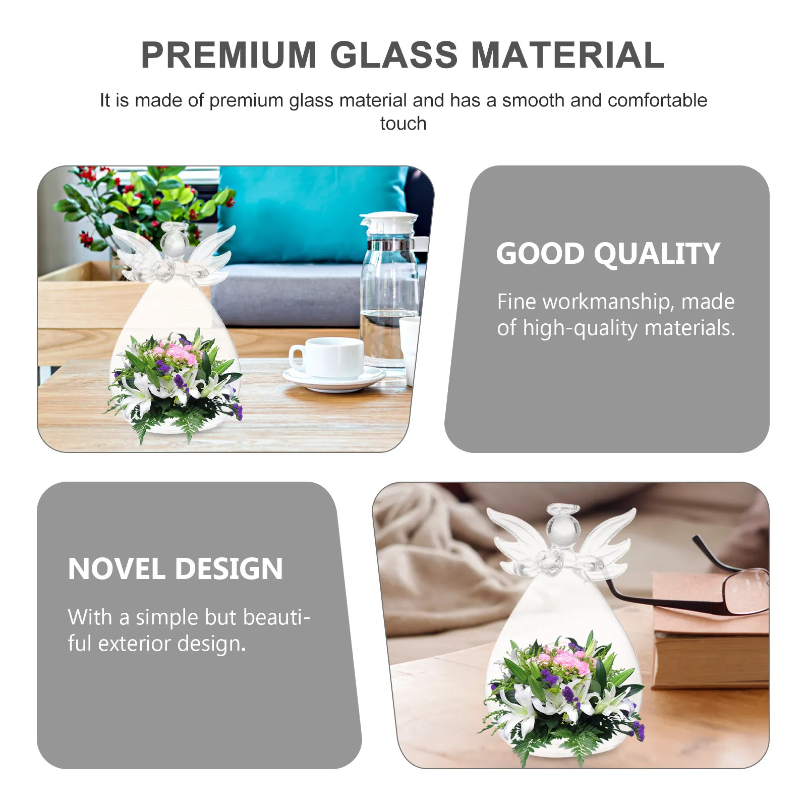 2Pcs Elegant Glass Flower Vase Angel Design Clear Vase Home Decoration Flowerpot Craft for Living Space Artistic Touch
