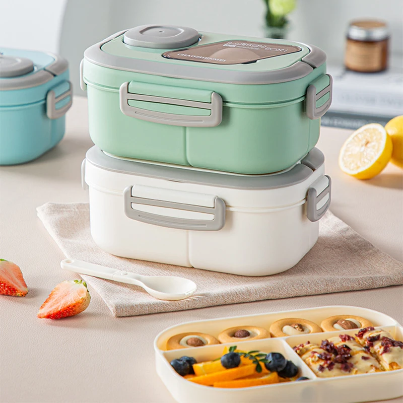 Portable Lunch Box Compartment Wheat Straw Bento Carrying Handle Box Reusable Tableware Containers Meal Snack Food Containers