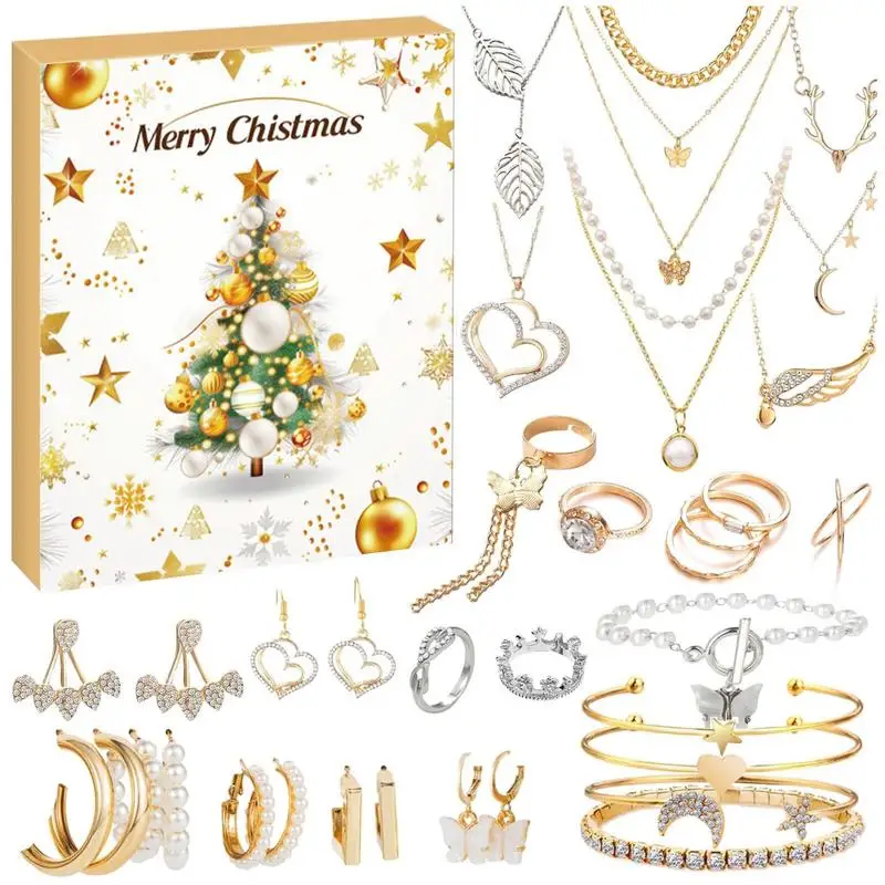 

Christmas Jewelry Advent Calendar 24 Days Countdown Calendar Necklace Brackets Earring Rings Christmas Gift Box for Women Girls