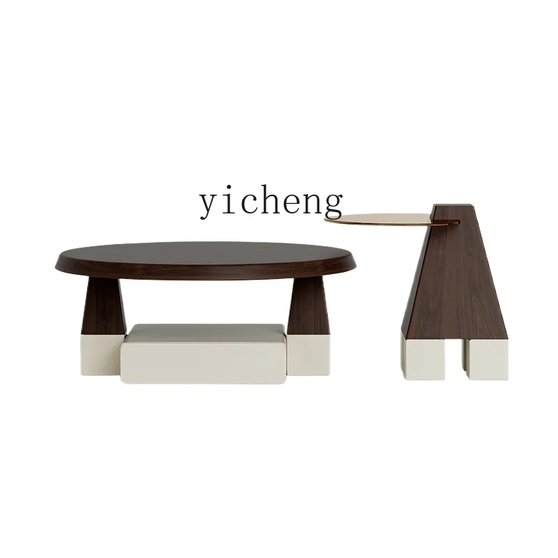 Tqh Black Walnut Special-Shaped Combined Tea Table Floor Type Designer Model Personality Creative Fashion