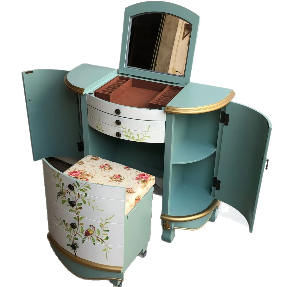 LTT Blue Painted Dresser Bedroom Multifunctional Dresser Storage Cabinet