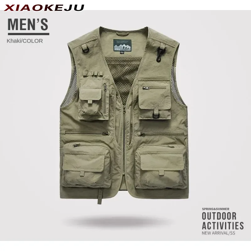 Work Tactical Windbreaker Vest for Men's Men Hunting Multi Pocket Motorcyclist Sleeveless Jacket Waterproof Embroidered Coat Man