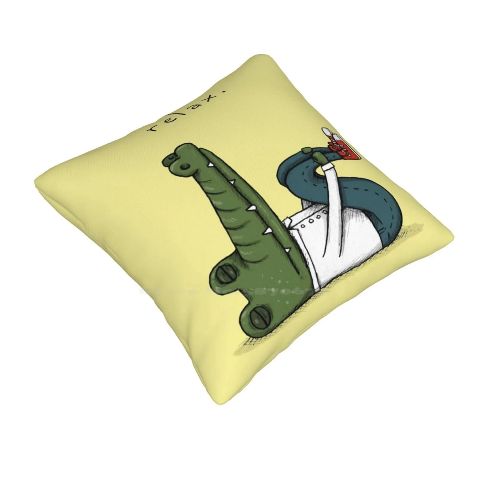 Crocodile With Anxiety Pillow Cover Hug Pillowcase Crocodile Alligator Text Yellow Relaxing Anxiety Stressed Burned Out