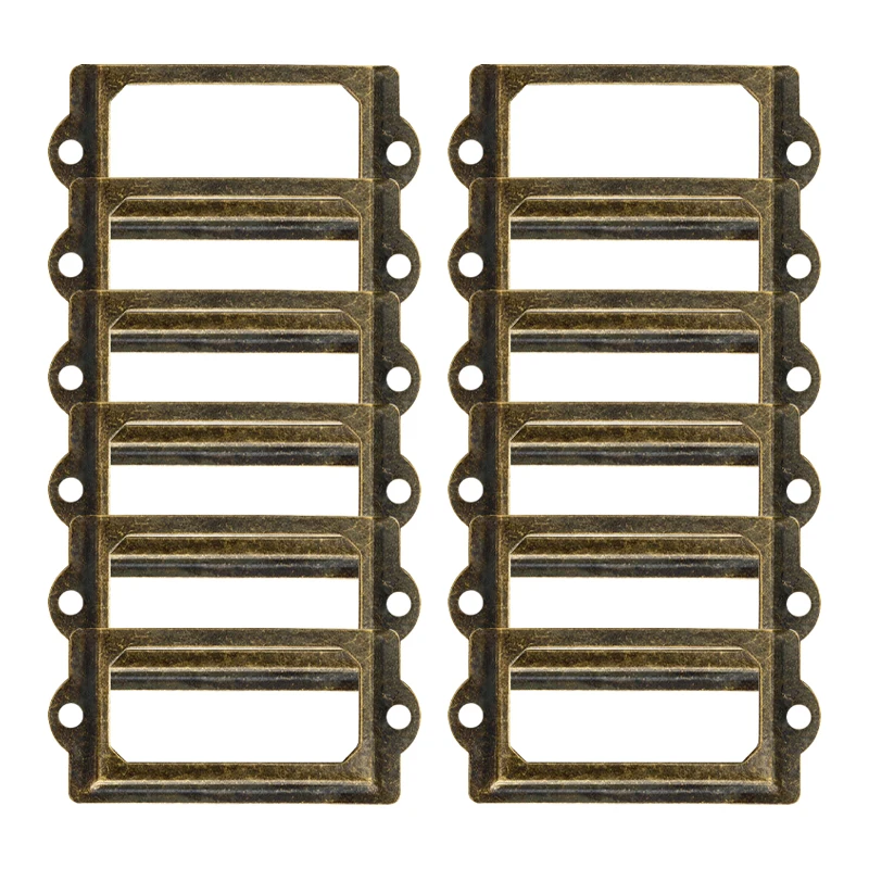 12pcs Antique Bronze Label Frame Handle w/screws Tag Holder File Name Pull Knob 70mm/2.7In Jewelry Box Cabinet File Case Drawer