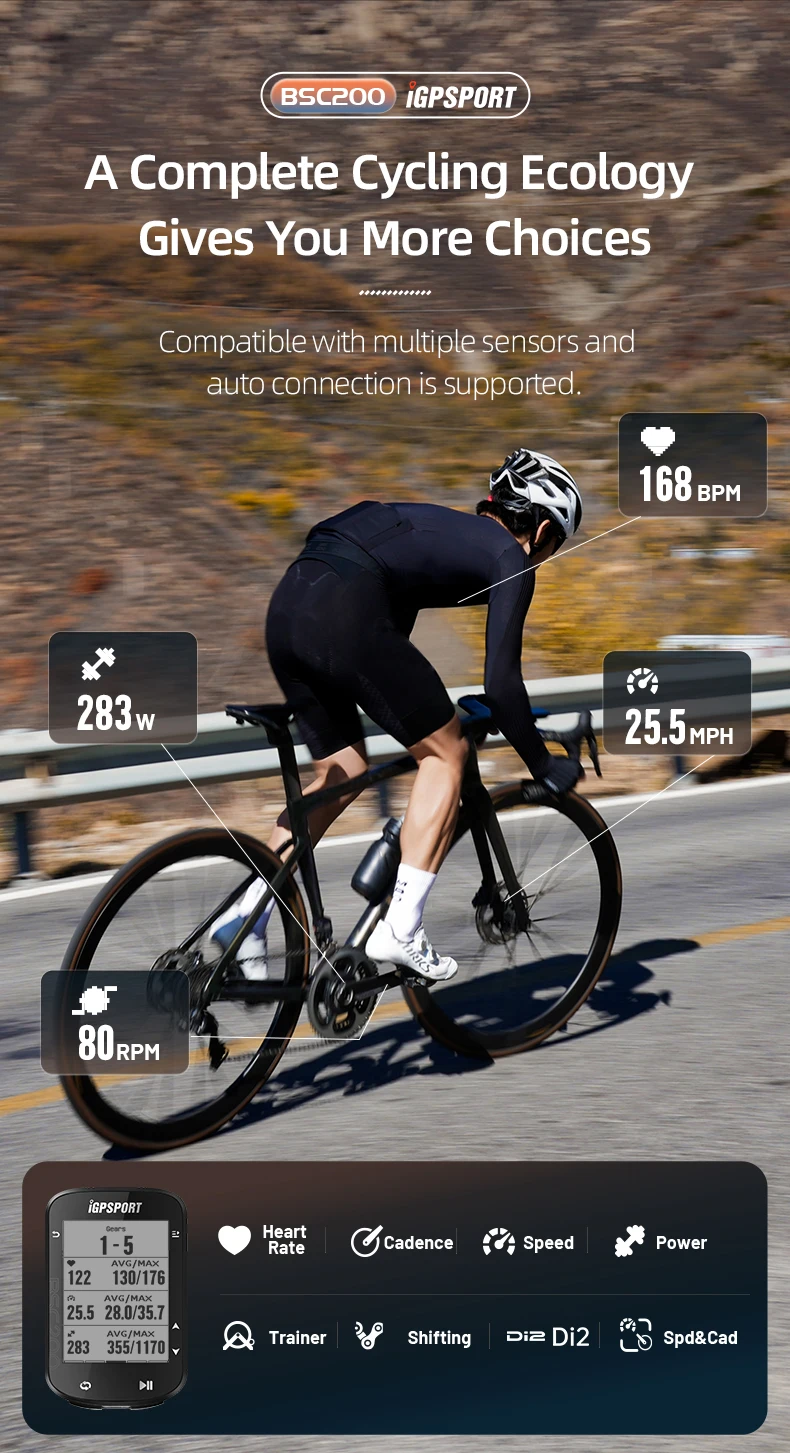 IGPSPORT BSC200 Computer GPS Fahrradcomputer Blau ANT 2,6 Zoll Wasserdicht Drahtlose Fahrrad Stoppuhr Computer Leistungsmesser – Detail 7