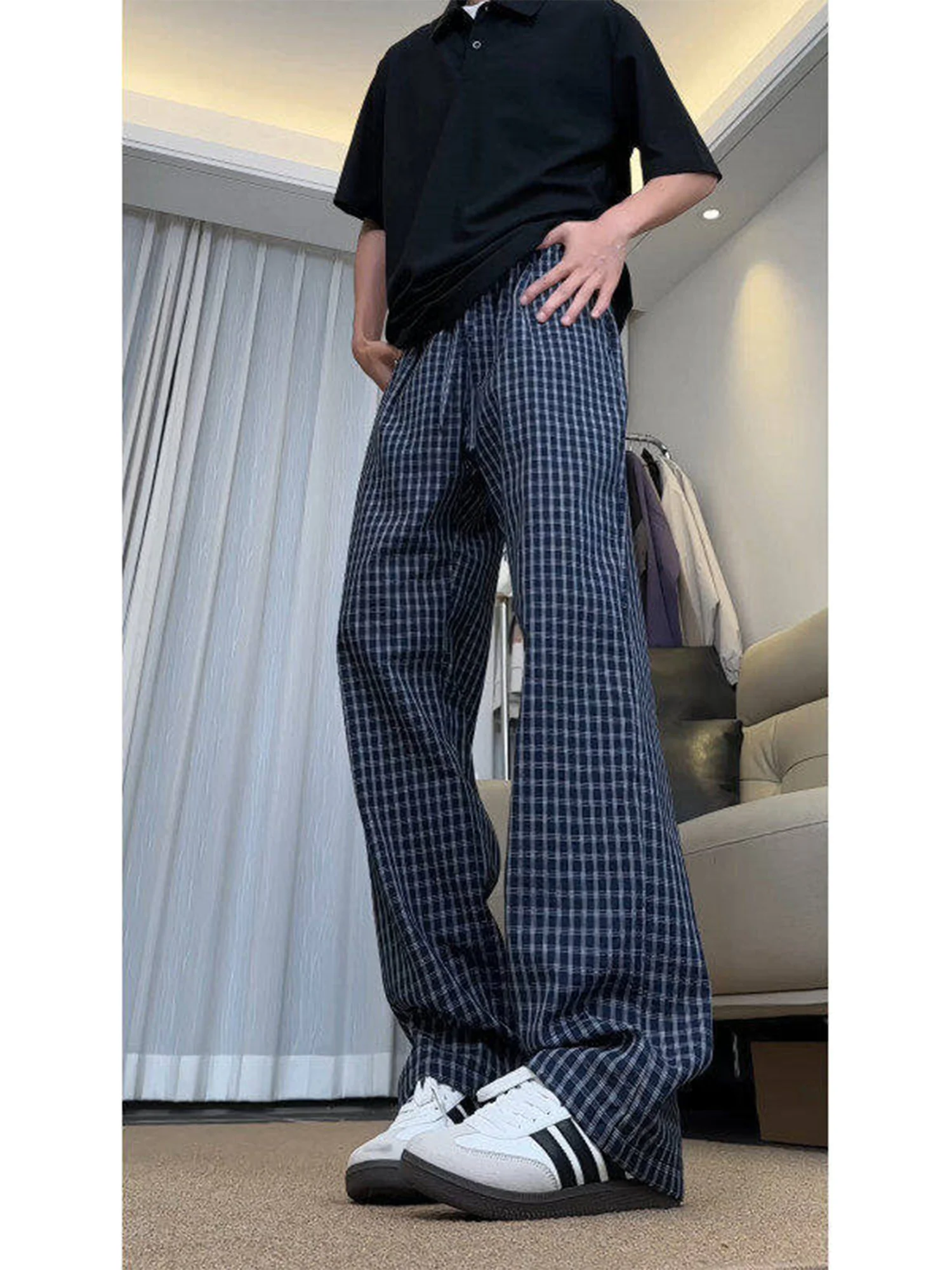 

Мужские летние тонкие прямые свободные повседневные длинные брюки с текстурой в американском стиле ретро, модные дышащие брюки для похудения