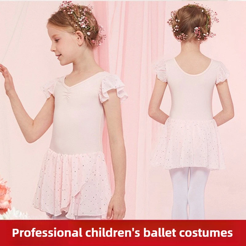 

UK Latin Dancewear Girls Ballet Tutu Dress & Chinese Dance Skirt Set Summer Short Sleeve Practice Outfit for Kids Ballet costume