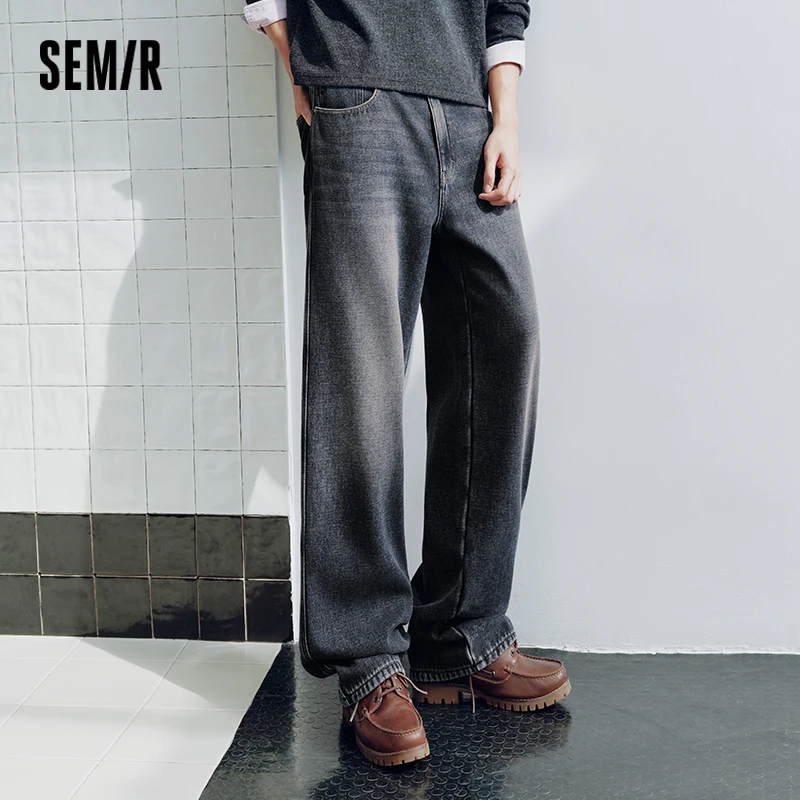 Semir Men Denim Jeans Loose Fit Straight Leg Vintage Wash 2026 New Winter Daily Wear Urban Casual Style Cold Weather Layering