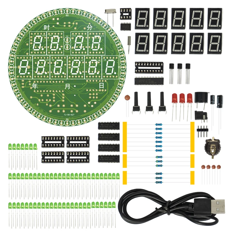 Kit orologio elettrico fai-da-te Kit orologio elettronico calendario rotante a LED per parti di componenti di assemblaggio e saldatura