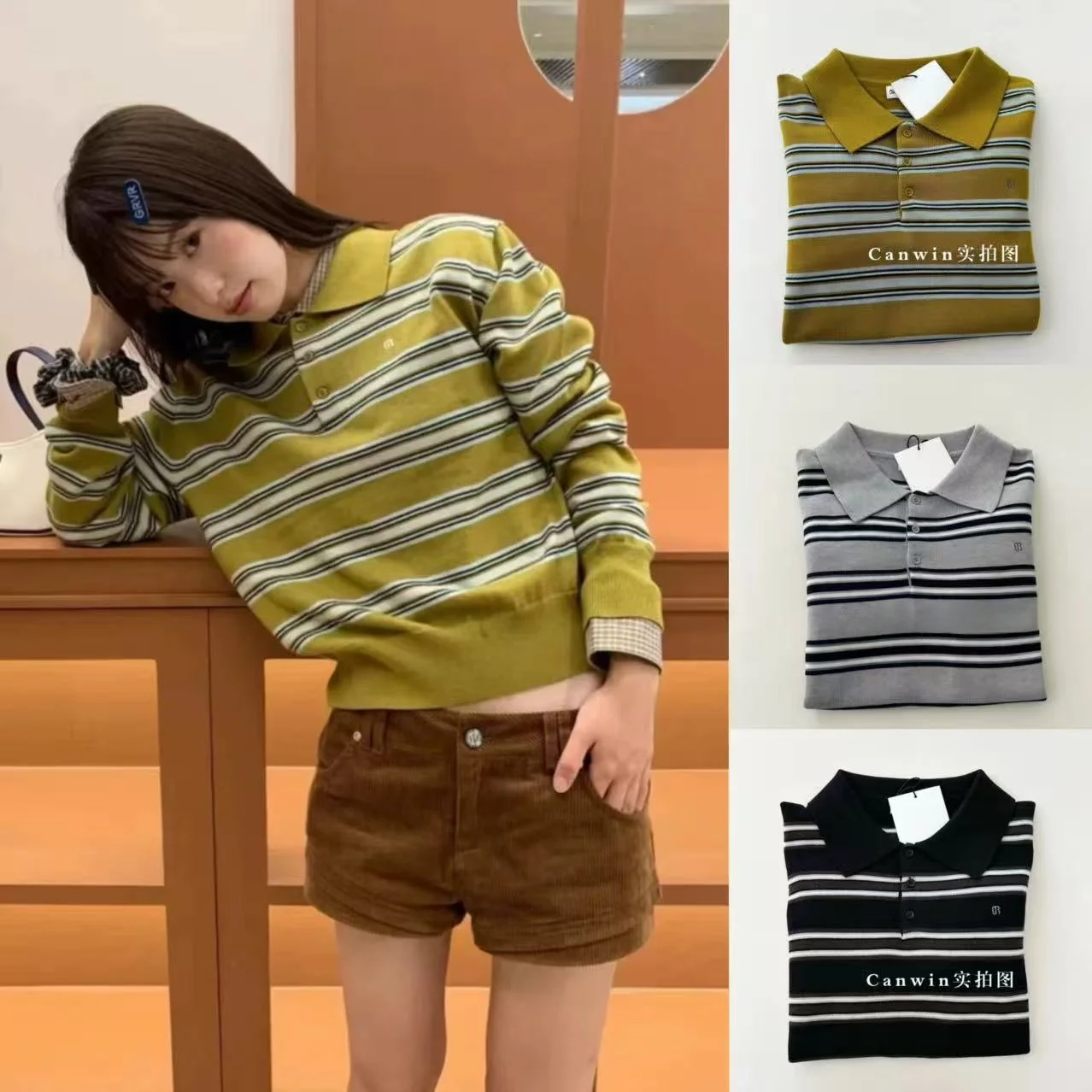 

Retro Knitted Long Sve Ne Sweater Color Blo Striped Loose Casual Vintage Women's Autumn Faion Top Quali Knitwear
