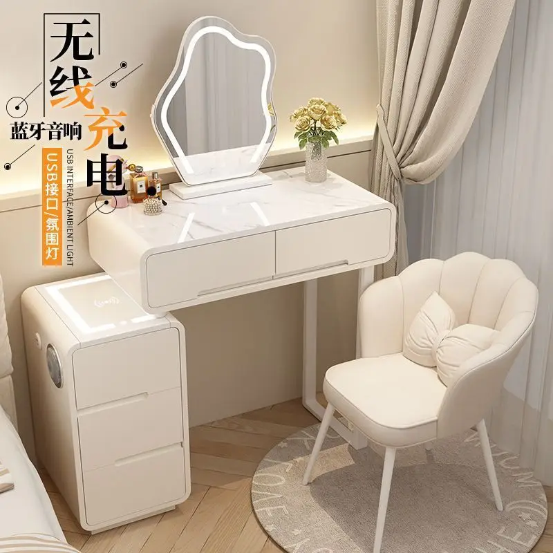 Todo o cômoda de madeira maciça, mesa de maquiagem moderna, simples e sofisticada para apartamento pequeno, armário inteligente com cinto de vento creme, wo sólido