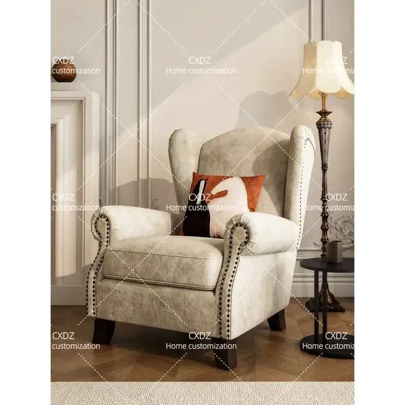 American Retro Country Chenille Velvet Sofa Chair Living Room Single Leisure Chair French Antique Tiger Chair