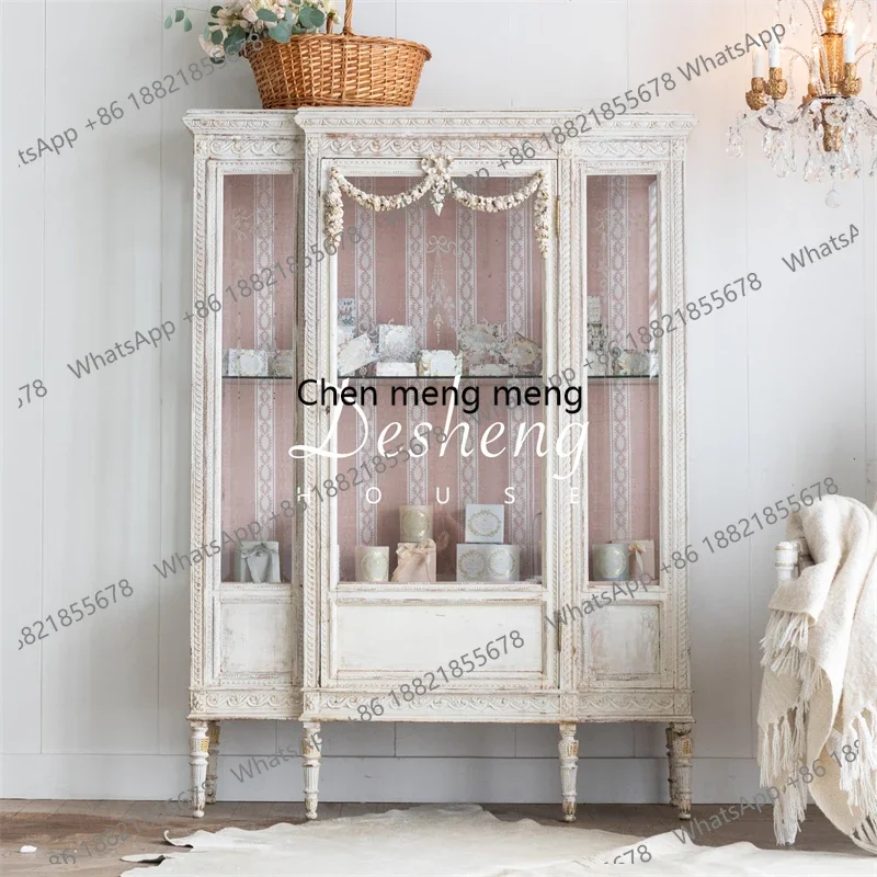 

French Retro Wine Cabinet European Carved Glass Cabinet Display Cabinet