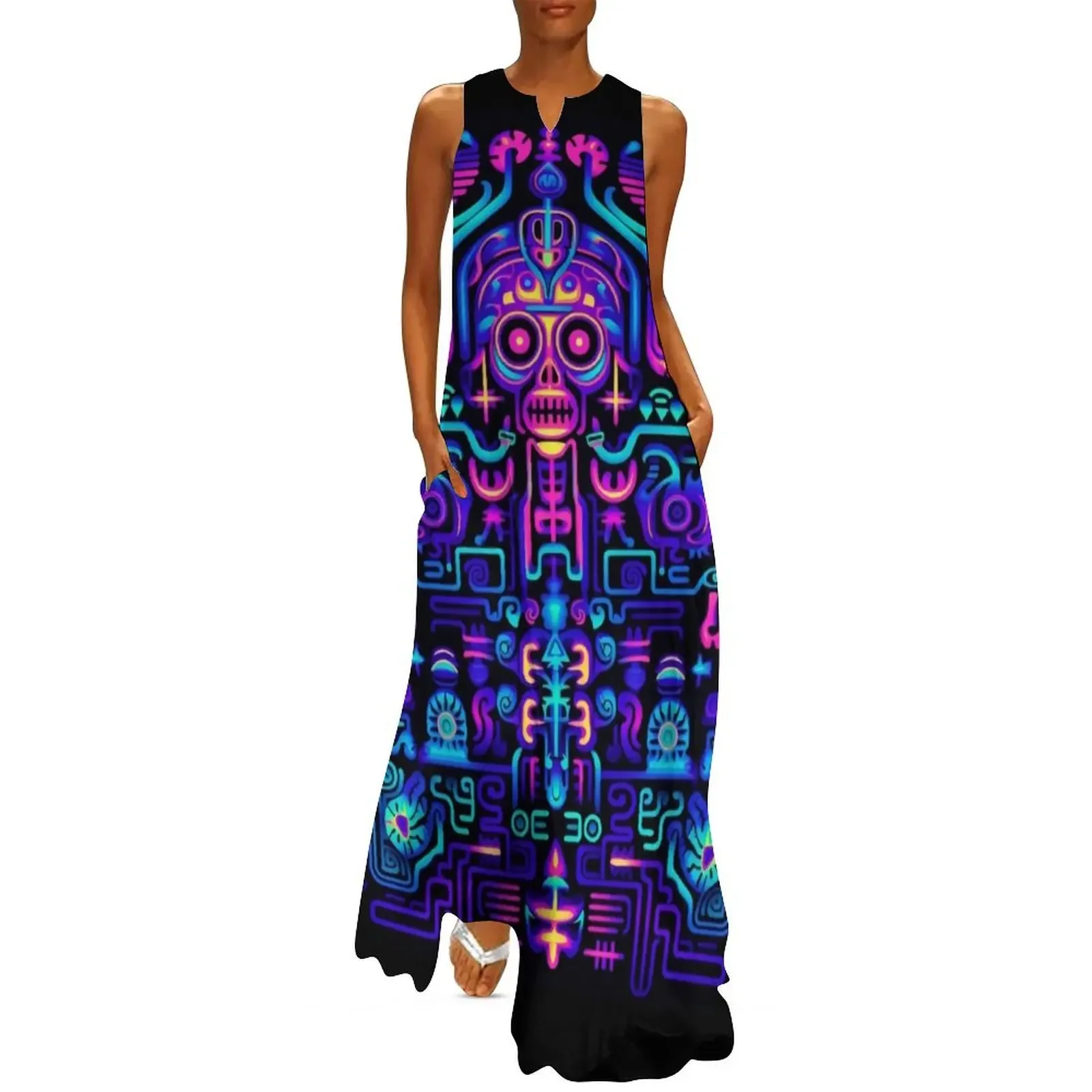 

Blacklight Huichol art onix Poster Long Dress summer clothes for women Dress