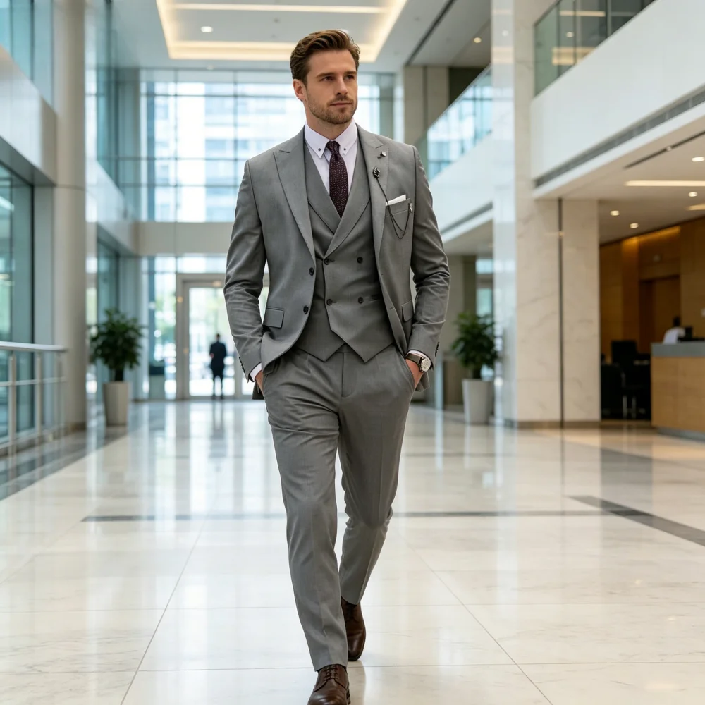 

Fit Groomsmen Smoking Suit 3-Piece Set Formal Wedding Business Jacket Vest Trousers for Party Mens Fashion Tailored Clothing
