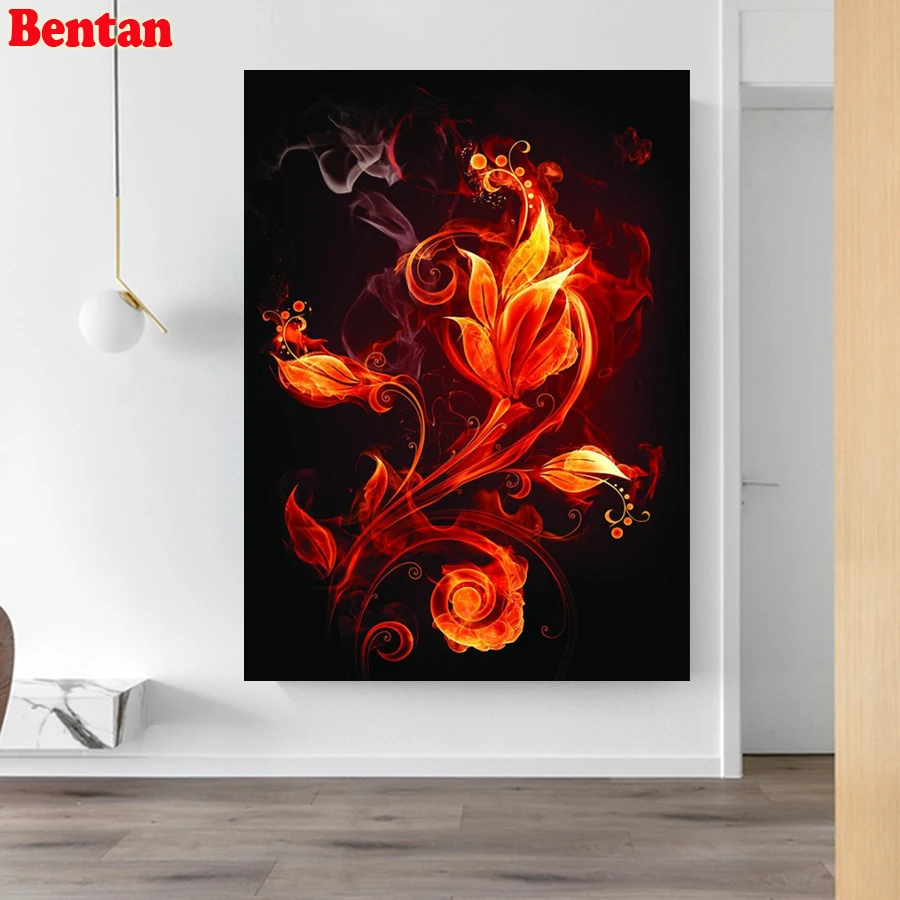 5D Diamond Embroidery Abstract Flame Flower Diamond Painting Cross Stitch Kits Full Drill Square Mosaic Picture Home Decor Craft