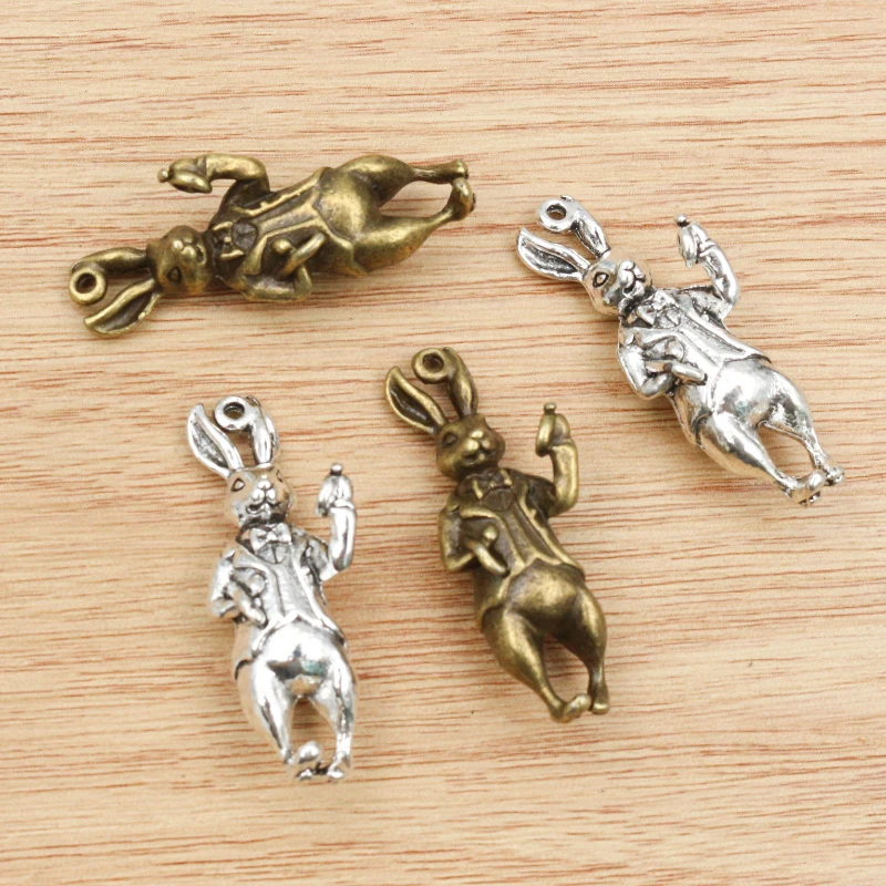 3pcs 37x14mm Antique Bronze and Antique Silver Plated Rabbit Handmade Charms Pendant:DIY for bracelet necklace