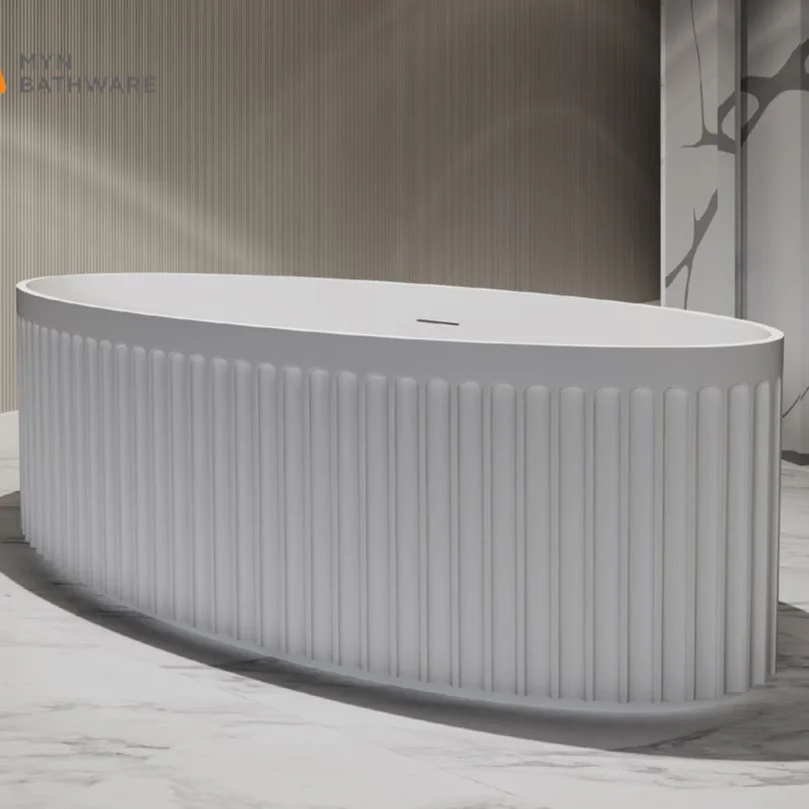 

Белый дизайн, отдельно стоящая ванна из камня, композитная каменная смола, твердые поверхностные ванны для продажи