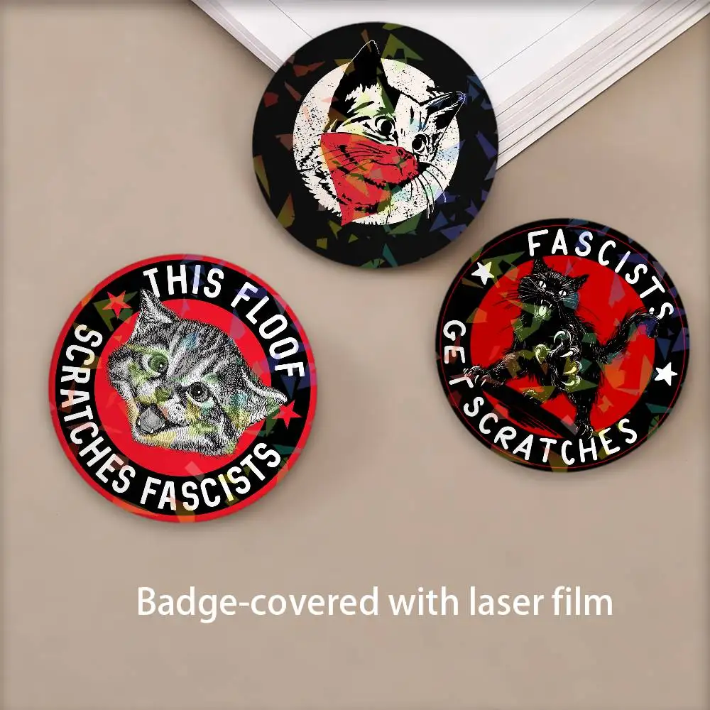 A-Antifas K-Kittens Soft B-Buttons Cosplay Costume Badge Laser Process Pin Tinplate Brooch Anime Prop Xmas Gift