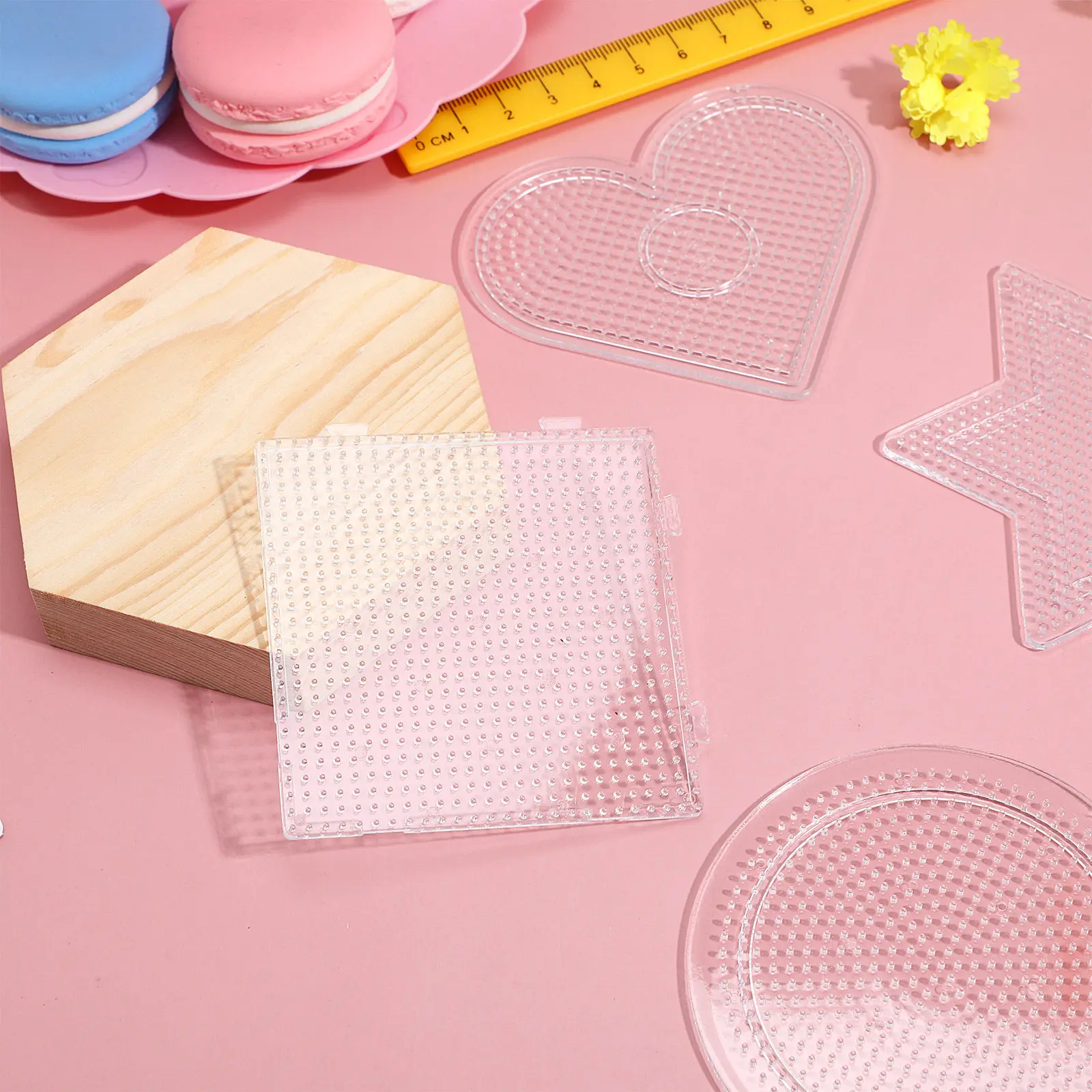 4Pcs Interlocking Fuse Beads Plastic Pegboards DIY Educational Kids Craft Beads Tool Square Hexagon Round Love Shapes Set