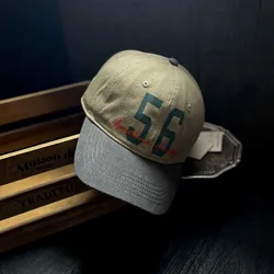 Vintage Contrast Color Baseball Cap Men's Soft Top Distressed Couple Peaked Cap Women's All-Match Casual Face-Looking Trendy