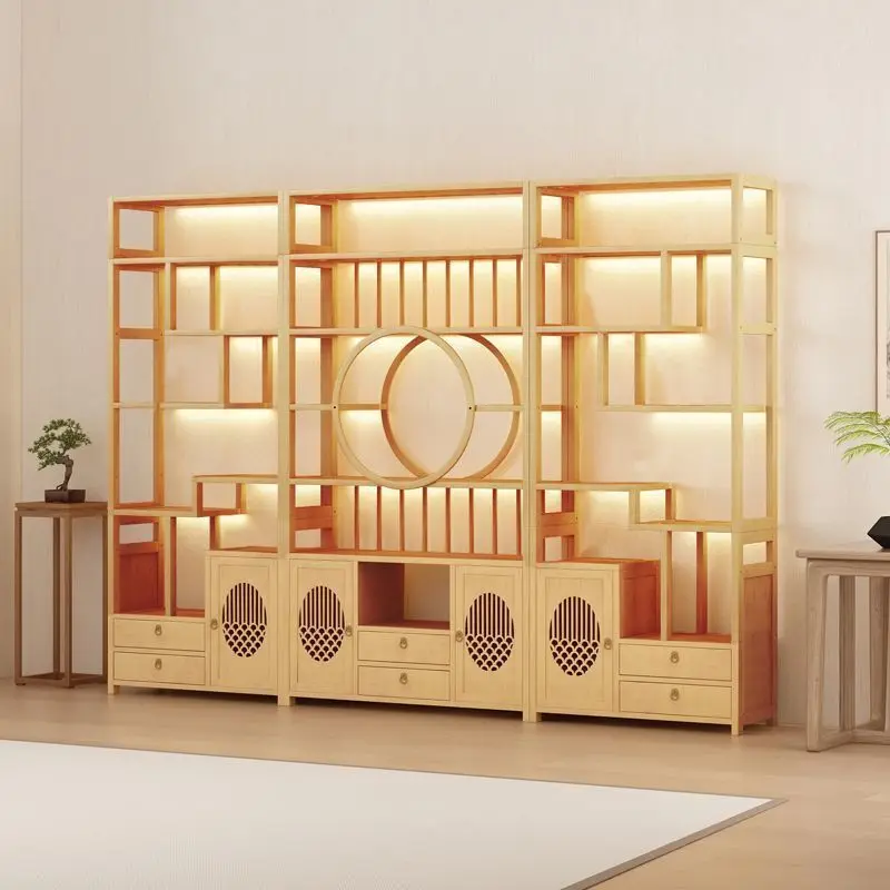 

Новый стеллаж в китайском стиле, утолщенный, для чайной комнаты Duobao Pavilion, витрина, фоновая стена, массивный винный шкаф, перегородка.