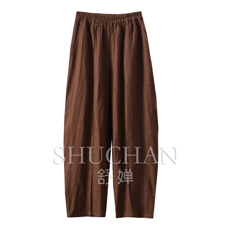 

Summer Thin 100% Linen, French High Quality Elastic Waist Pants Women 7W03 Pantalones Mujer Loose Trousers Women