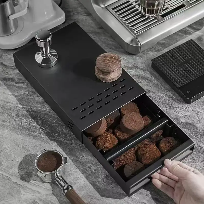 Stainless Steel Coffee Knock Box Drawer Thickened Coffee Residue Powder Box Coffee Grindings Container for Household Shop