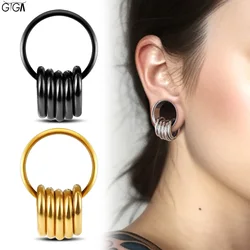 Giga 2 PCS Stainless Steel Ear Tunnels with Loops for Stretched Ears Plugs Guages Expander Earrings Body Piercing Jewelry