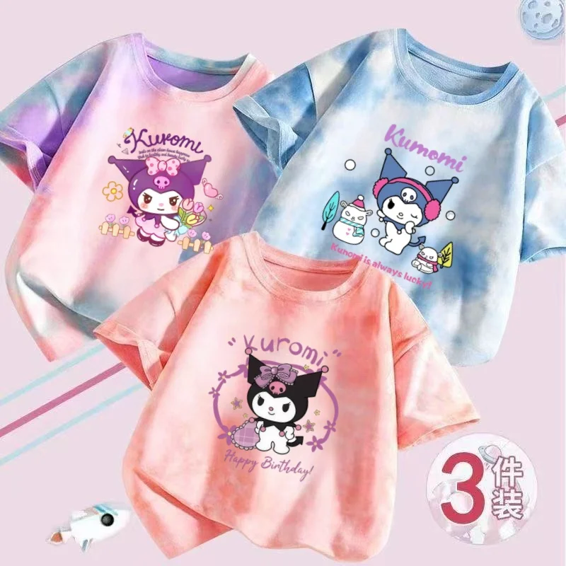 

Комплект из 3 предметов: летняя одежда для маленьких девочек, модные детские футболки с мультяшным принтом, детский модный мягкий топ с круглым вырезом и короткими рукавами