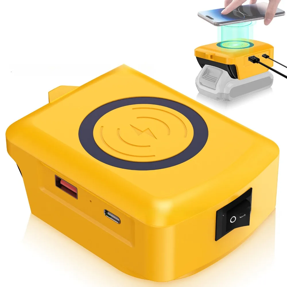 

Wireless Charger Adapter for Dewalt 20v Battery 15W Wireless Charging Adapter for Phone with Type C USB 2.1A