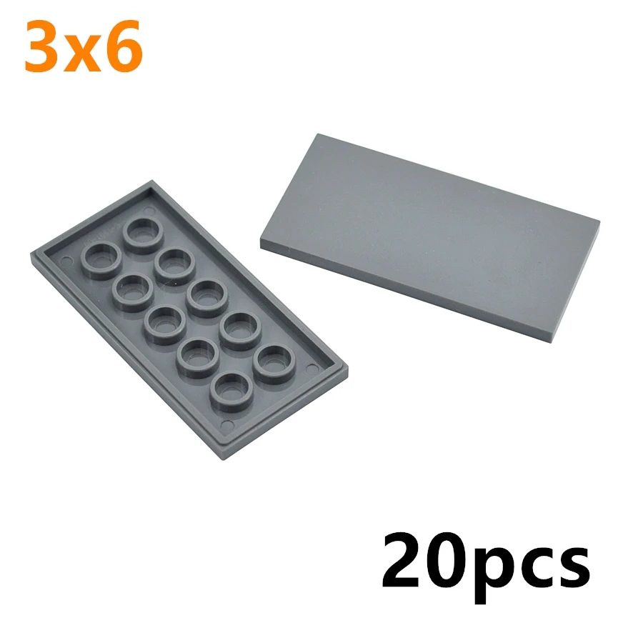 Flache Fliesen 3*6 Klassische Bausteine 20Pcs MOC Glatte Montieren Partikel 3x6 Punkte Ziegel DIY pädagogisches Kreatives Spielzeug für Kinder