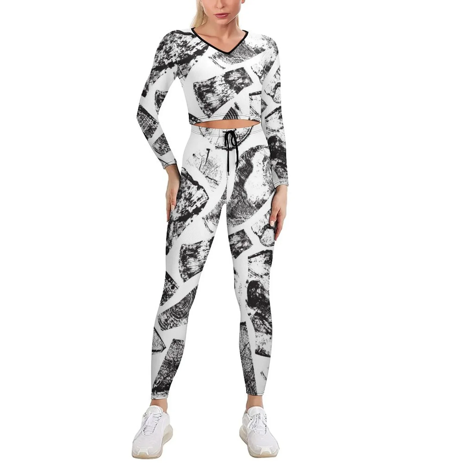 Buysing Women's Two Pieces Set 3D Retro Low-key Printing Pant Sets Tight and Exposed Navel New Women's Fashion Pattern Tracksuit