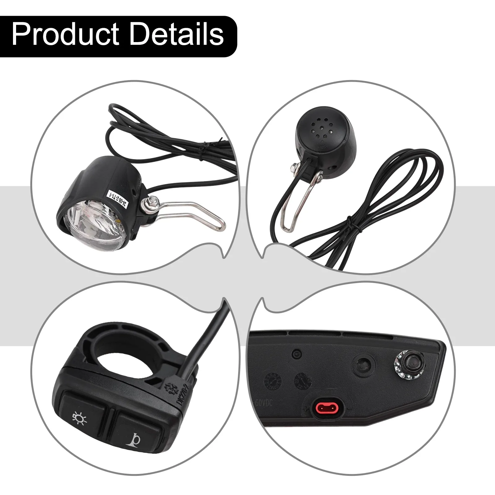 

Ebike Headlight Bike Light Harness 12~72V Electric Bike Lamp Front/Rear Light Set LED Brake Lamps Switch Taillight