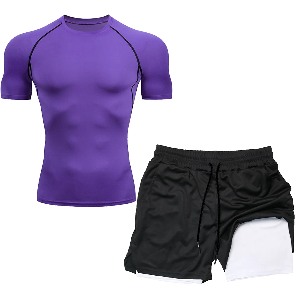 

Fitness Clothes Mens Ice Silk Quick Drying Sportswear Set Summer Short Sleeved Tshirt Morning Running Basketball Training Racing