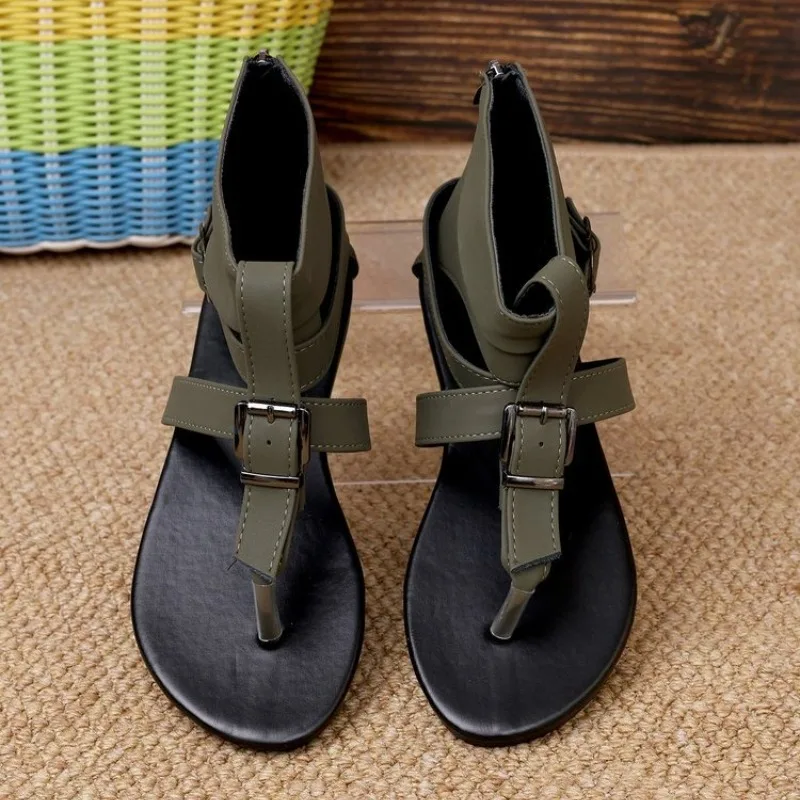 صنادل رياضية نسائية 2025 الصيف كليب أصابع الصنادل الرومانية المسطحة الدنيم حزام مشبك عالية أعلى العظام الإنسانية أحذية نسائية #6