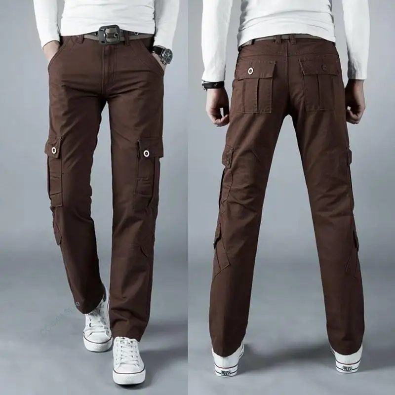 Monos gruesos y sueltos para hombre, pantalones largos informales con múltiples bolsillos, de marca, para exteriores y otoño