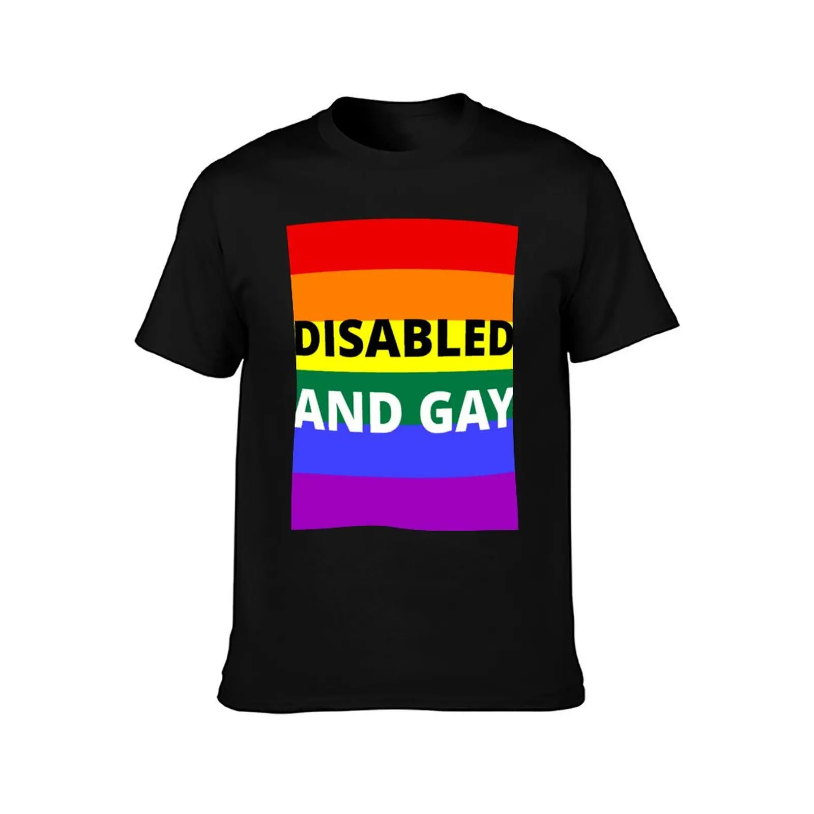 DISABLED AND GAY on rainbow background T-Shirt t shirts for man graphic funny man t shirts cotton t shirt personalised T-Shirt