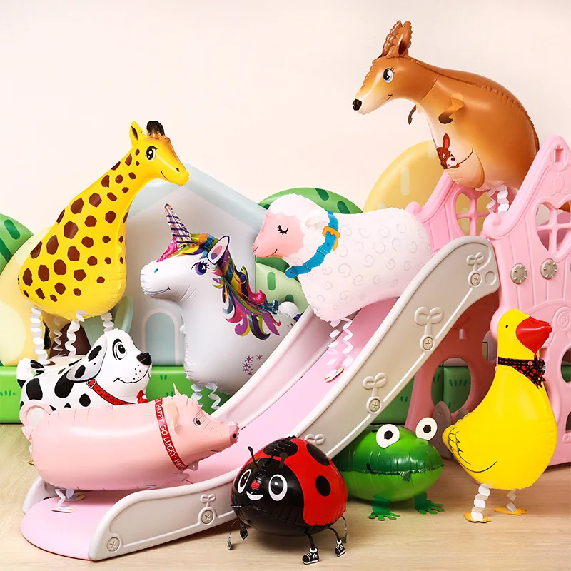 Standing Animals Foil Balloons Baby Shower Birthday Party Decoration Cat Dog Lion Bear Dinosaur Walking Animal Balloon Kids Toy