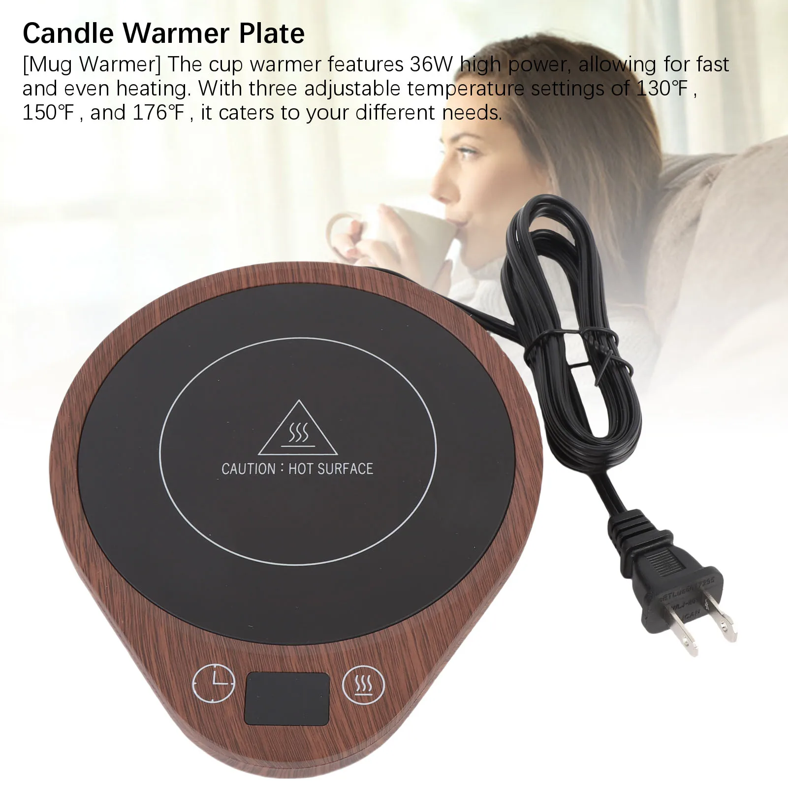 Aquecedor de canecas 36W, aquecimento uniforme rápido, 3 configurações de temperatura, aquecedor de copos com desligamento automático para café, chá, leite, cacau
