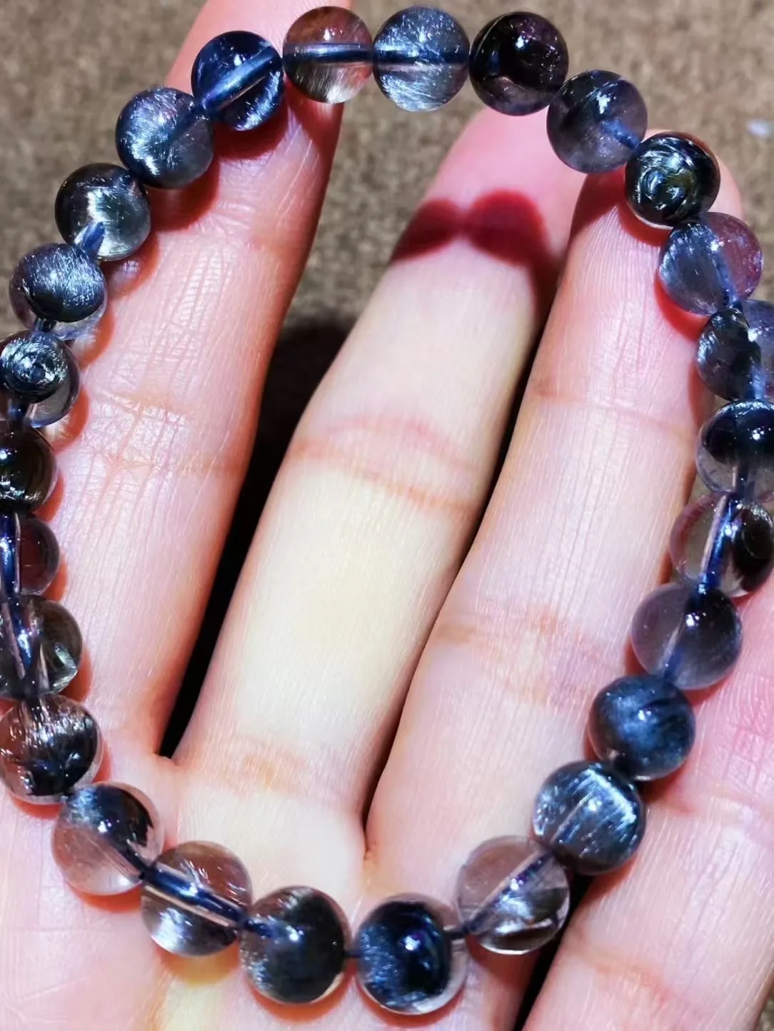 

7 мм натуральный черный брукит, платиновый рутиловый кварцевый браслет, ювелирные изделия для женщин, женщин и мужчин, подарок, прозрачные круглые бусины, нити AAAAA