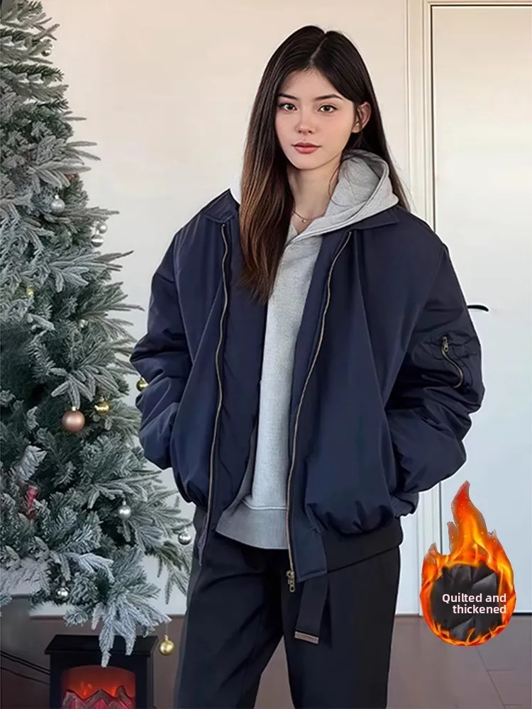 

Свободный бомбер Jaet Ma Pilot Coat High Street Хлопковая бейсбольная куртка однотонного цвета Теплая зимняя верхняя одежда для подростков