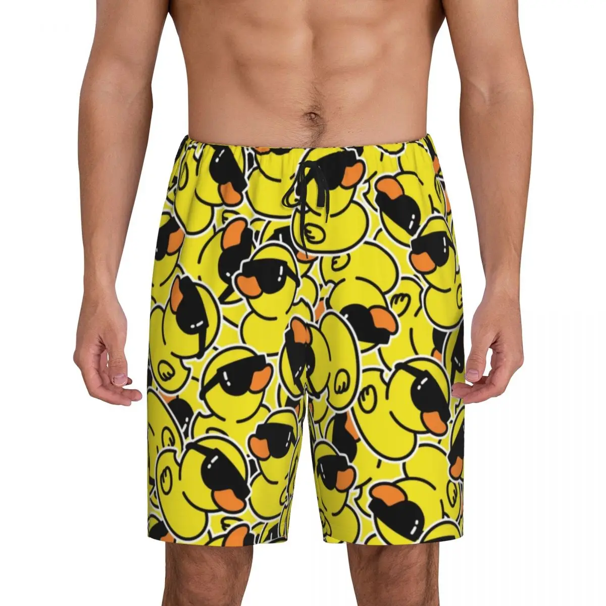 Custom Yellow Cartoon Animal Rubber Duck Pajama Bottoms for Men Lounge Sleep Shorts Drawstring Sleepwear Pjs with Pockets