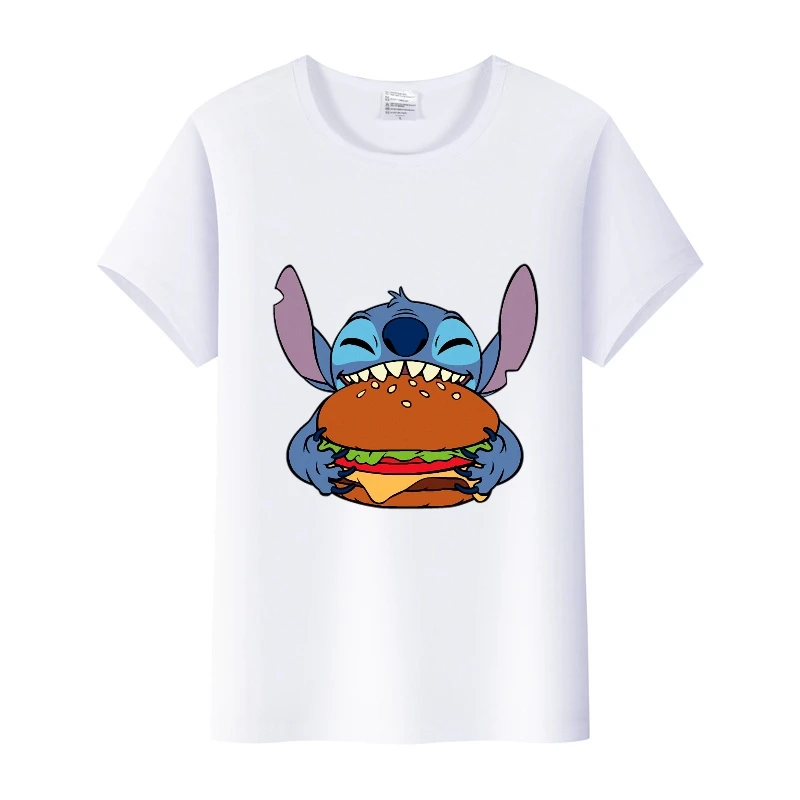 Linda blusa de dibujos animados de Disney Lilo Stitch Feliz cumpleaños niño Tops verano camisetas de talla grande camisa blanca camisetas Hippie ropa de mujer