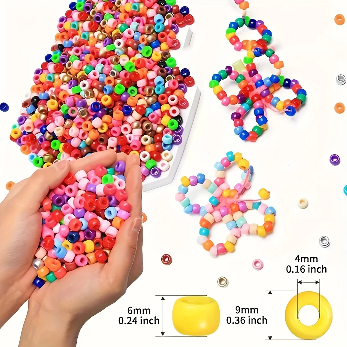 Pony-Perlen 300/600/1000 Stück 6x9mm, Gemischte Farben Kunststoffperlen-Set für DIY-Schmuck, Armbänder, Halsketten, Schlüsselanhänger, Bastelbedarf – Detail 7