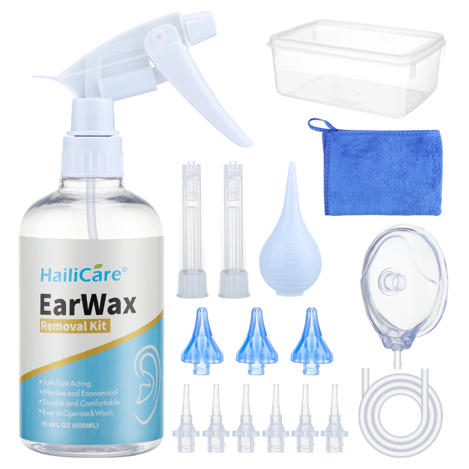 500ML Adult&Kids Ear Wax Washing Kit Spiral Ear Cleaner Plastic Water Irrigation Bottle Squeeze Bulb Rinser Tool Kit Ear Care