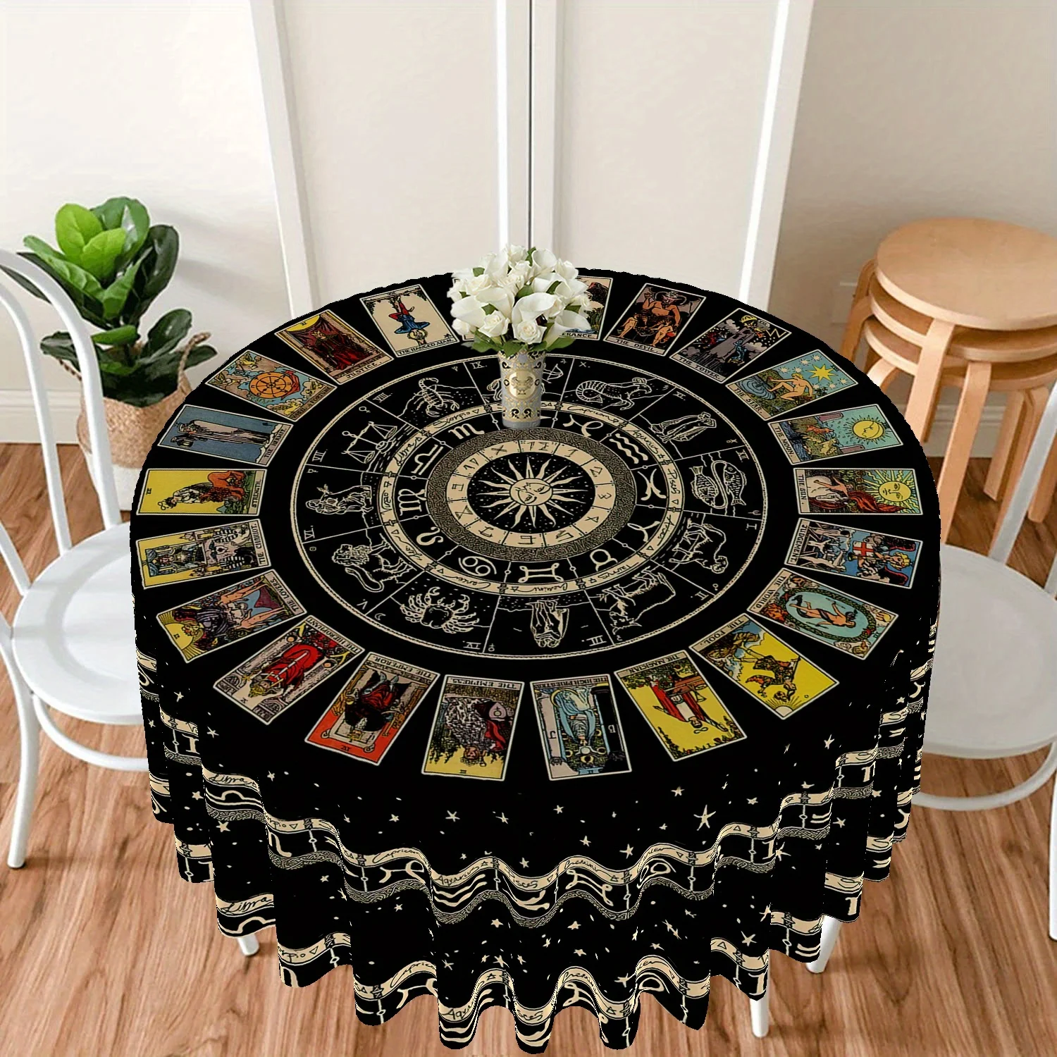 VIKAMA Tarot Astrology Tablecloth Black Background Constellation Ring Tarot Waterproof Stain Resistant Occupation Poker